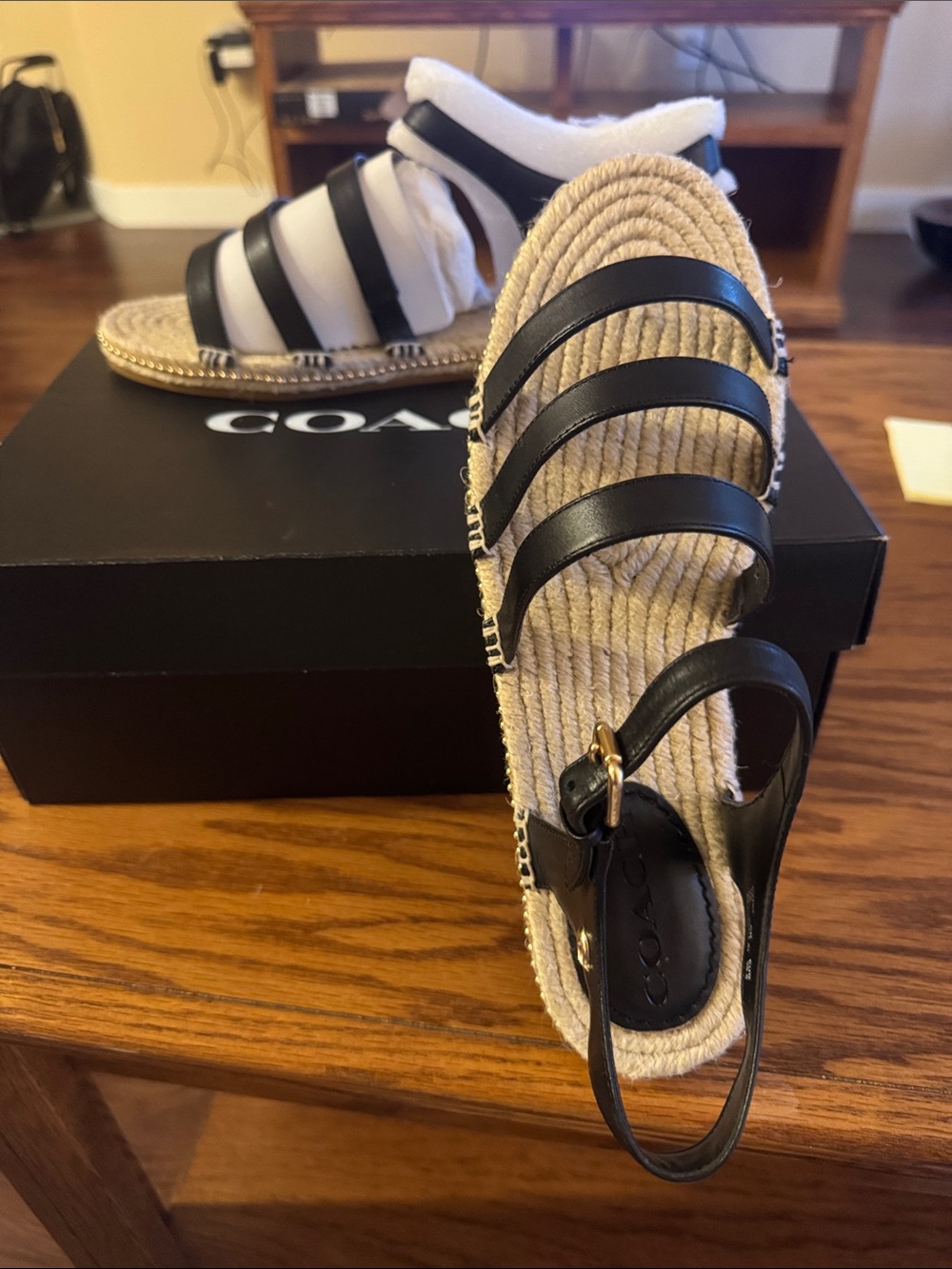 Coach Black Strappy Espadrille Sandals
